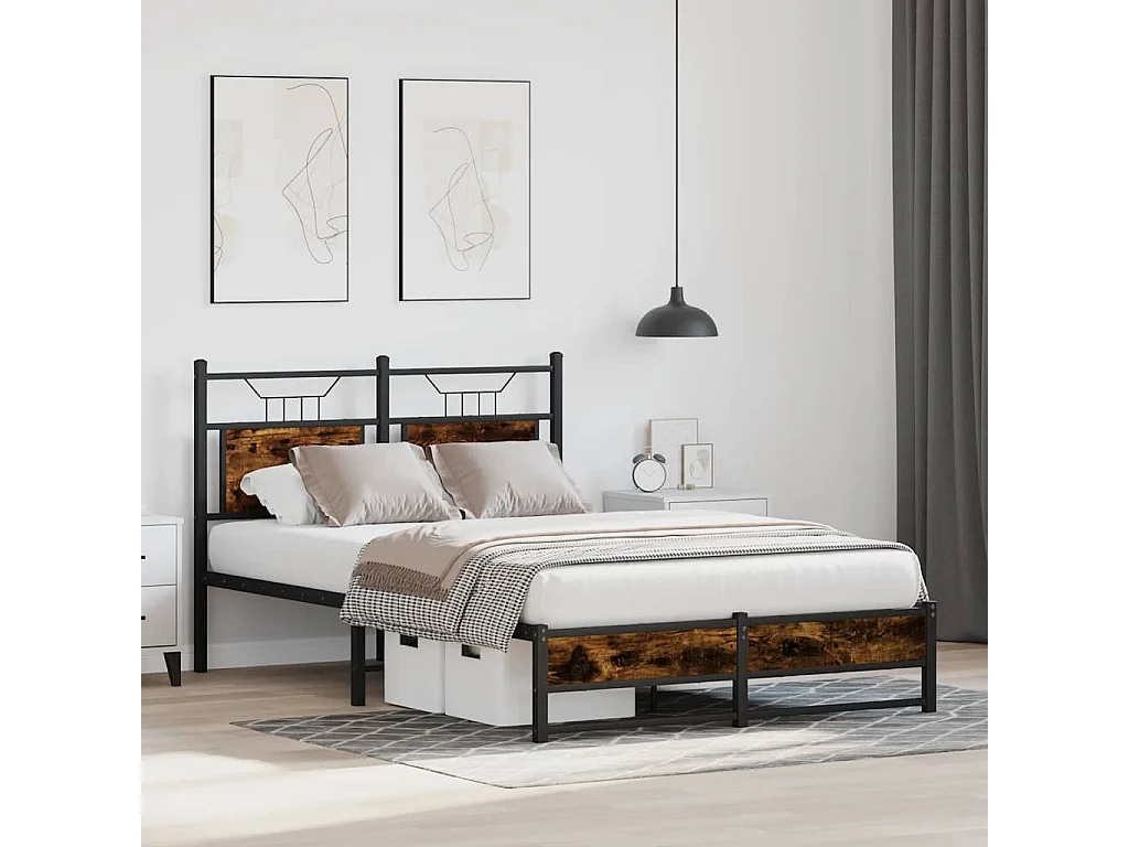 Letto per adulti | Letto singolo | Giroletto senza Materasso Rovere Fumo 120x200 cm in Truciolato