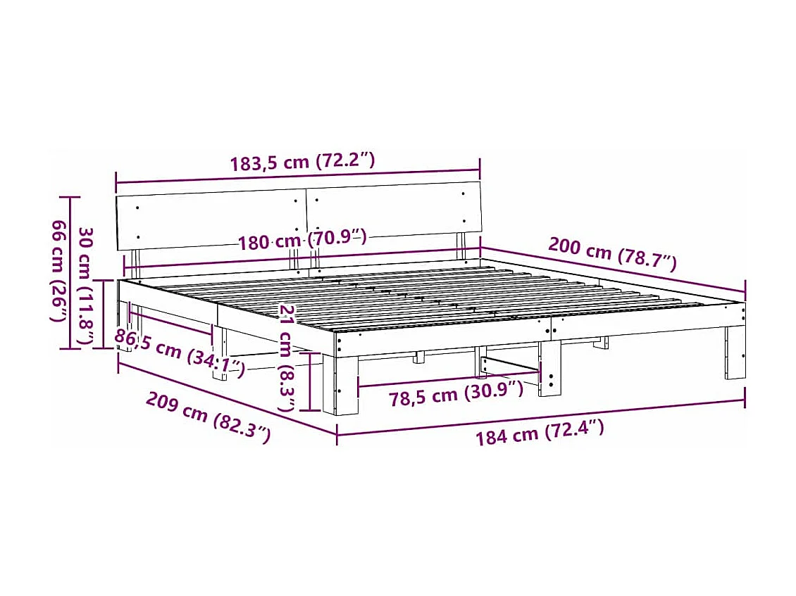 Lit double | Lit adulte | Cadre de lit Blanc 180x200 cm Bois de pin massif