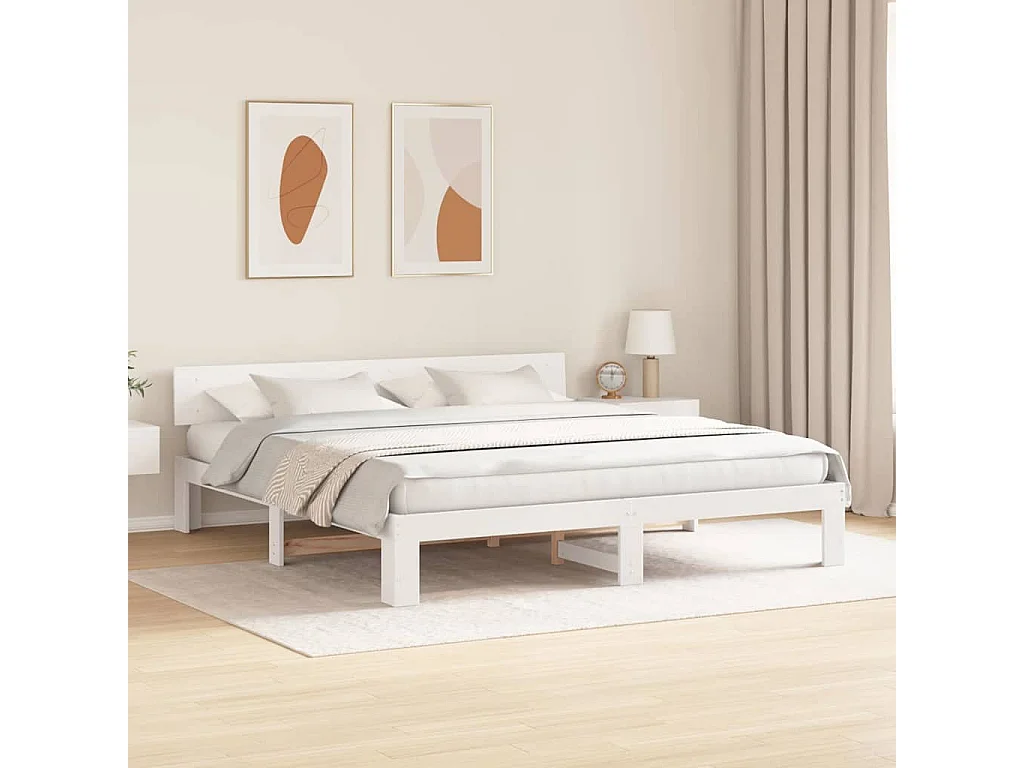 Lit double | Lit adulte | Cadre de lit Blanc 180x200 cm Bois de pin massif