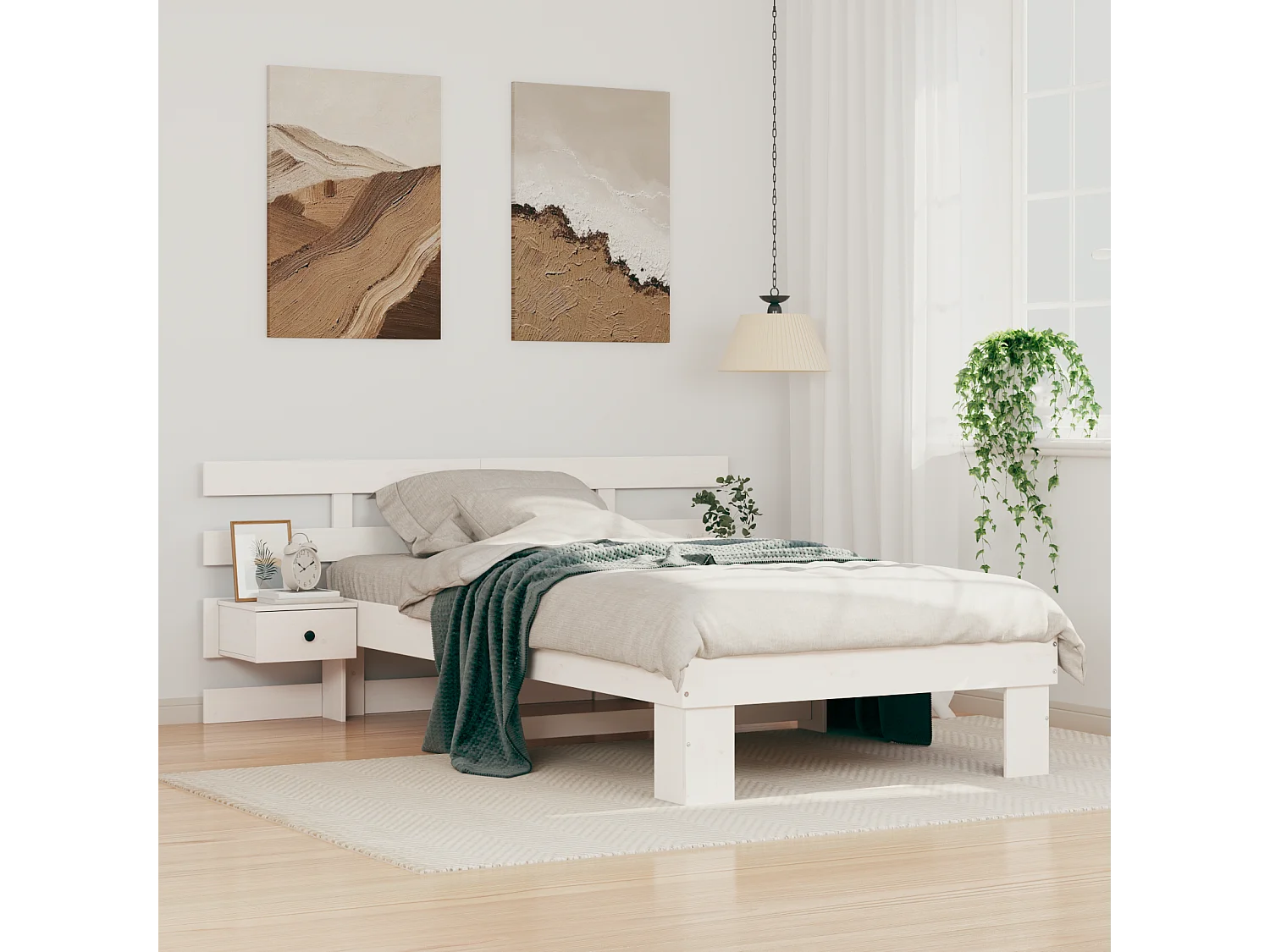 Lit simple | Lit adulte, enfant | Cadre de lit avec tiroir Blanc 80x200 cm Bois massif en pin