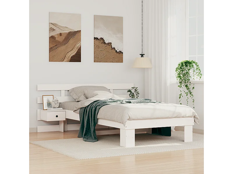 Lit simple | Lit adulte, enfant | Cadre de lit avec tiroir Blanc 80x200 cm Bois massif en pin