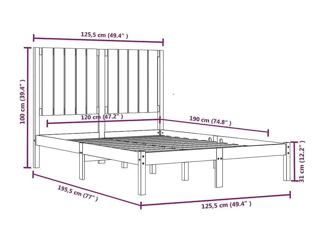 Lit simple | Lit adulte, enfant | Cadre de lit 120x190 cm bois massif