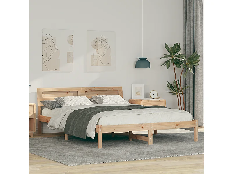 Lit double | Lit adulte | Cadre de lit Marron 140x200 cm Bois massif en pin