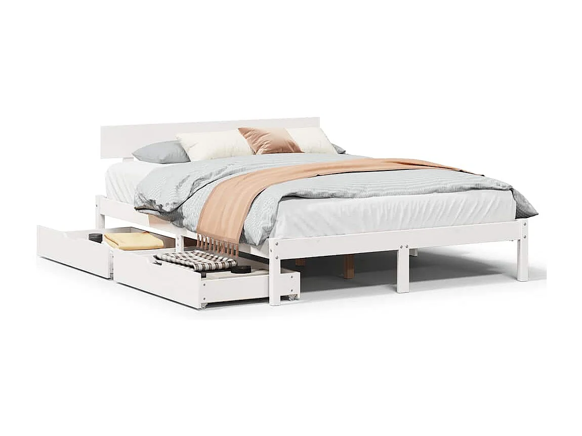 Lit double | Lit adulte | Cadre de lit blanc 140x200 cm bois de pin massif