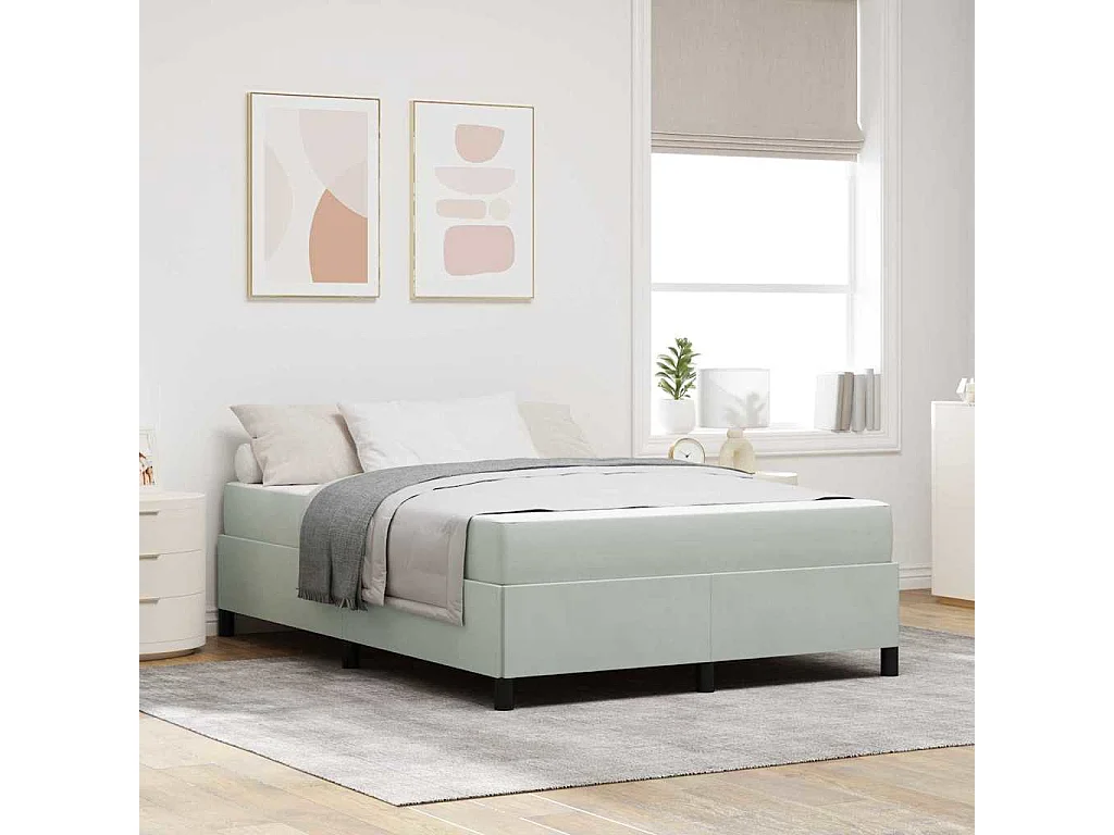 Lit double | Lit adulte | Cadre de lit Gris clair gris et blanc 140x200 cm Velours