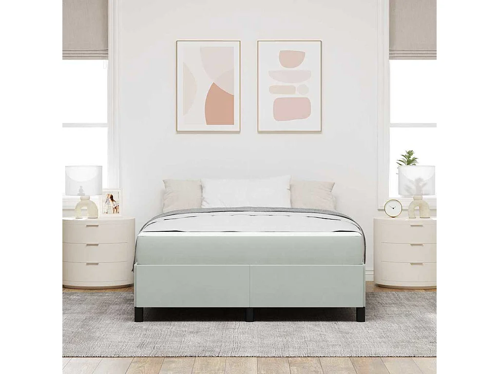Lit double | Lit adulte | Cadre de lit Gris clair gris et blanc 140x200 cm Velours