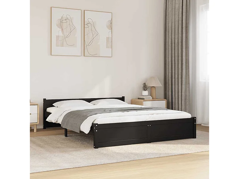 Lit double | Lit adulte | Cadre de lit noir bois massif 135x190 cm