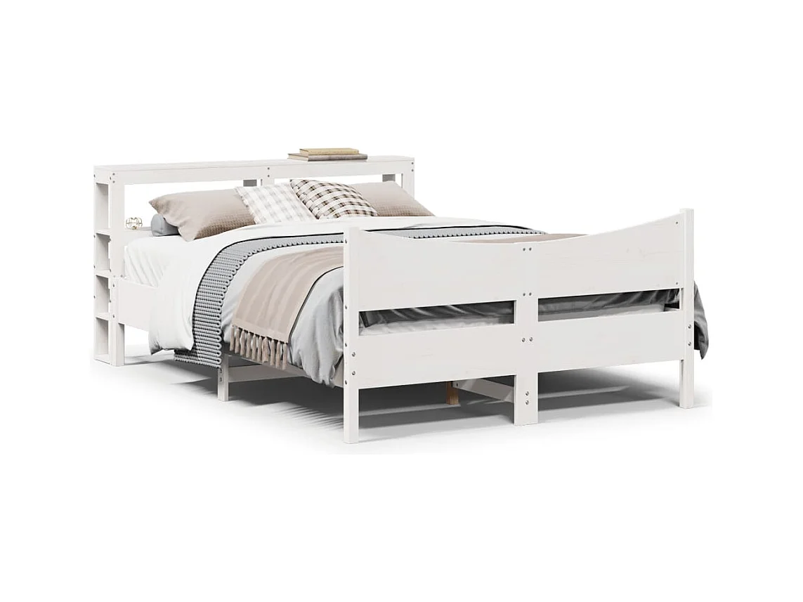 Letto per adulti | Letto singolo | Giroletto con Testiera Bianco 120x190 cm Legno Massello di Pino