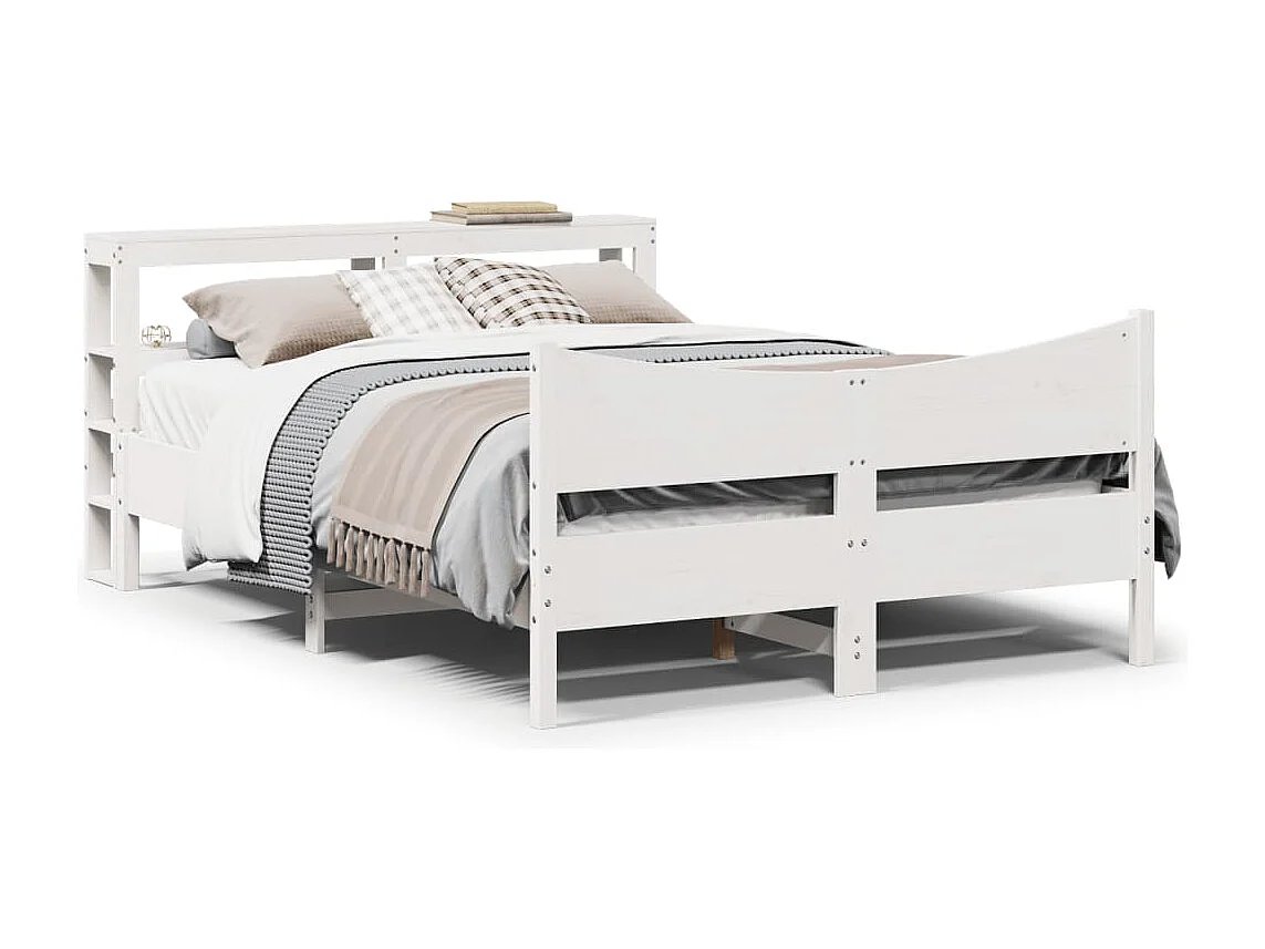 Lit simple | Lit adulte, enfant | Cadre de lit avec tête de lit blanc 120x190 cm bois pin massif