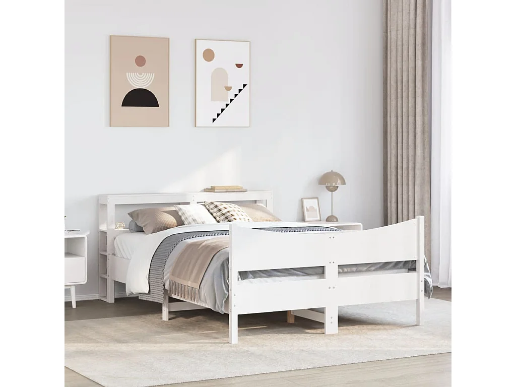 Lit simple | Lit adulte, enfant | Cadre de lit avec tête de lit blanc 120x190 cm bois pin massif