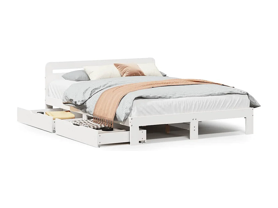 Letto matrimoniale | Giroletto | Struttura del letto senza Materasso Bianco 135x190 cm Legno Massello di Pino