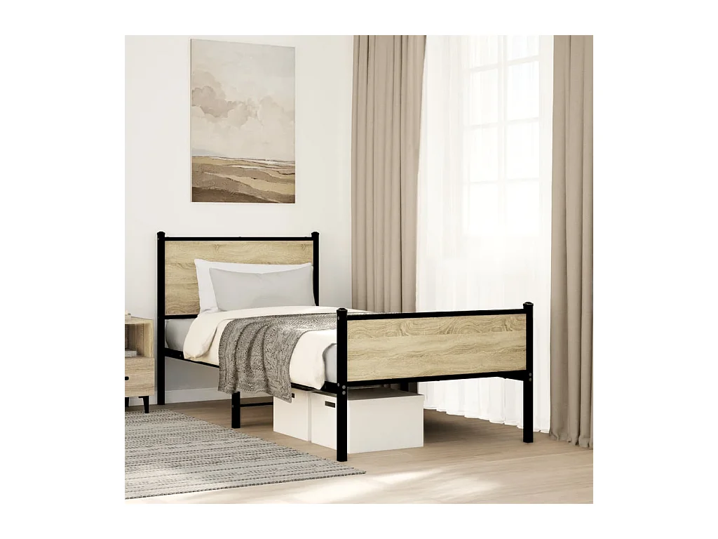 Letto per adulti | Letto singolo | Giroletto senza Materaso in Metallo Rovere Sonoma 90x190 cm