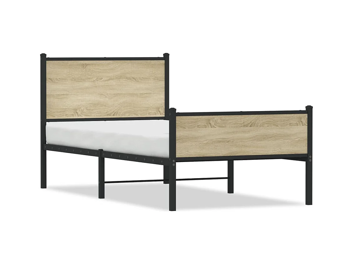 Letto per adulti | Letto singolo | Giroletto senza Materaso in Metallo Rovere Sonoma 90x190 cm