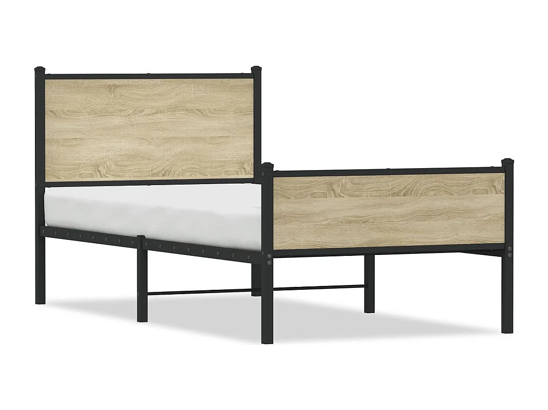 Letto per adulti | Letto singolo | Giroletto senza Materaso in Metallo Rovere Sonoma 90x190 cm