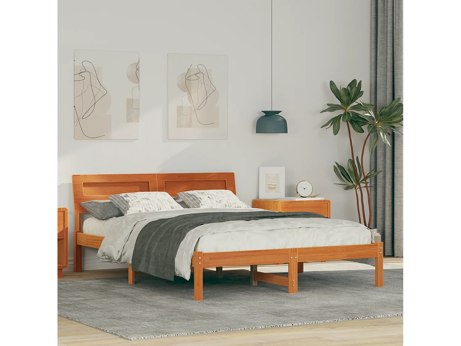 Lit double | Lit adulte | Cadre de lit Marron cire 135x190 cm Bois massif en pin