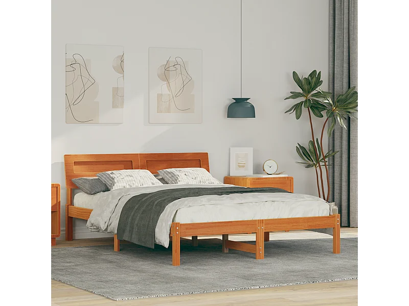 Lit double | Lit adulte | Cadre de lit Marron cire 135x190 cm Bois massif en pin