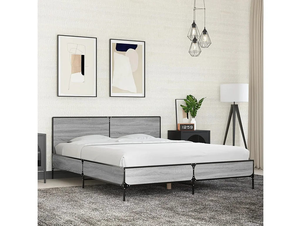 Lit double | Lit adulte | Cadre de lit sonoma gris 160x200 cm