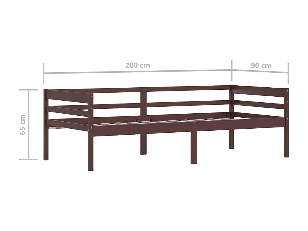 Lit simple | Lit adulte, enfant | Cadre de lit marron foncé bois pin massif 90x200cm