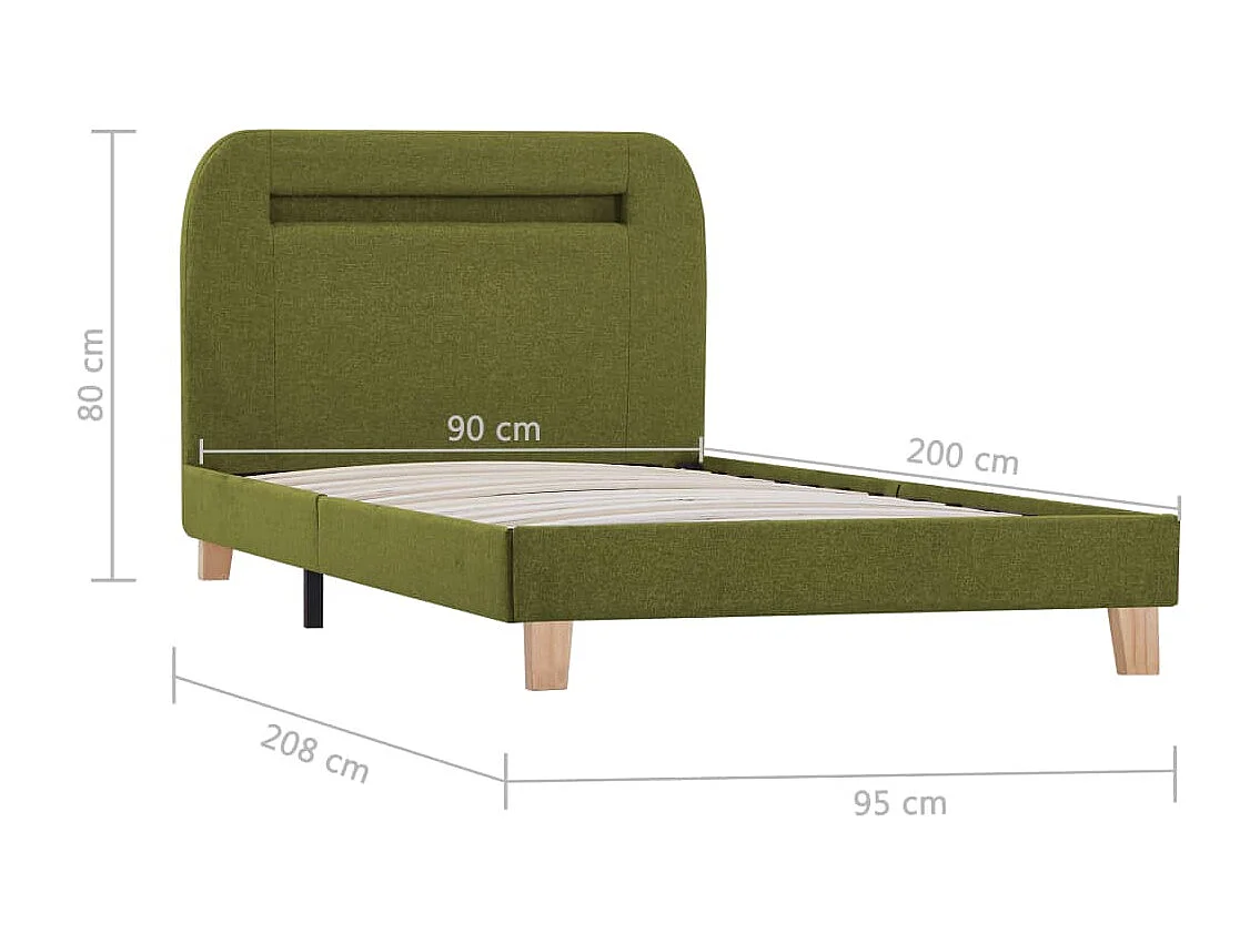 Lit simple | Lit adulte, enfant | Cadre de lit avec LED vert tissu 90x200 cm