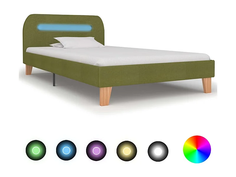 Lit simple | Lit adulte, enfant | Cadre de lit avec LED vert tissu 90x200 cm