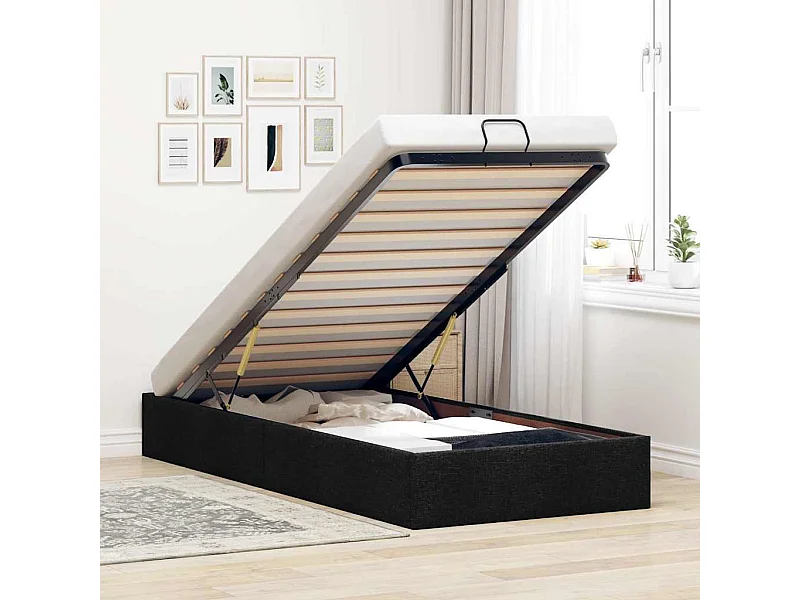 Lit simple | Lit adulte, enfant | Cadre de lit ottoman noir 100x200 cm tissu