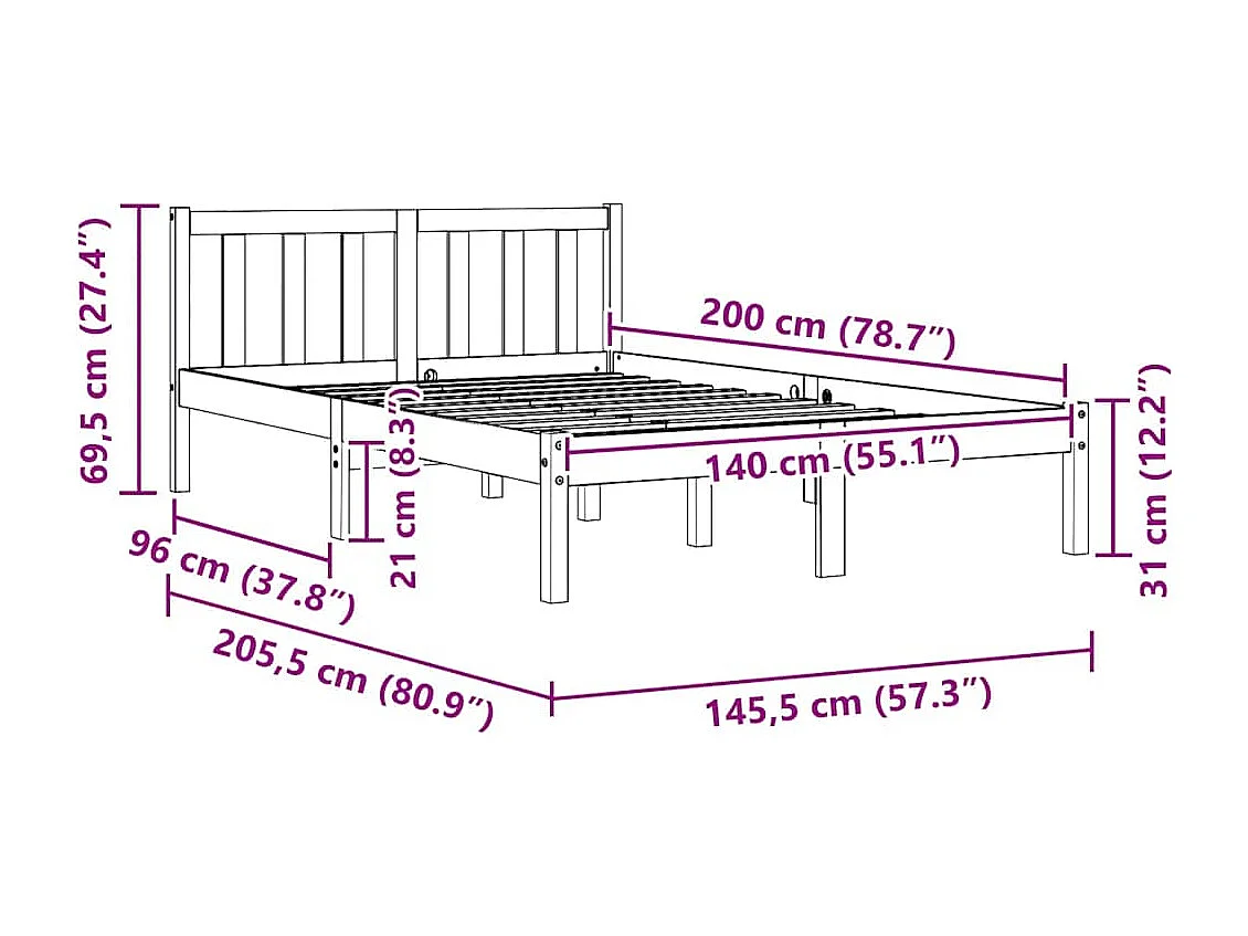 Lit double | Lit adulte | Cadre de lit cire marron 140x200cm bois pin massif