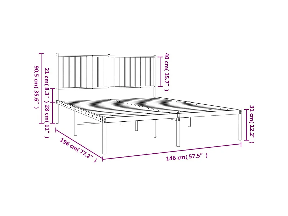 Lit double | Lit adulte | Cadre de lit métal et tête de lit blanc 140x190 cm
