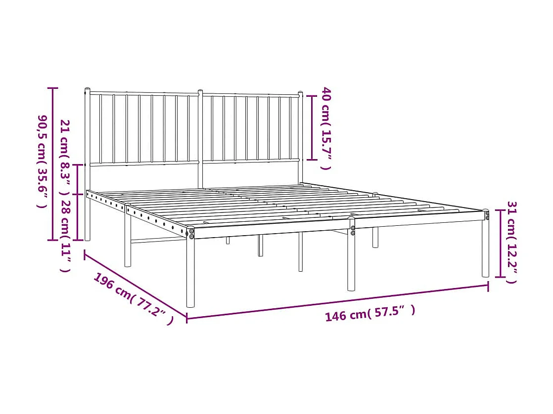 Lit double | Lit adulte | Cadre de lit métal et tête de lit blanc 140x190 cm
