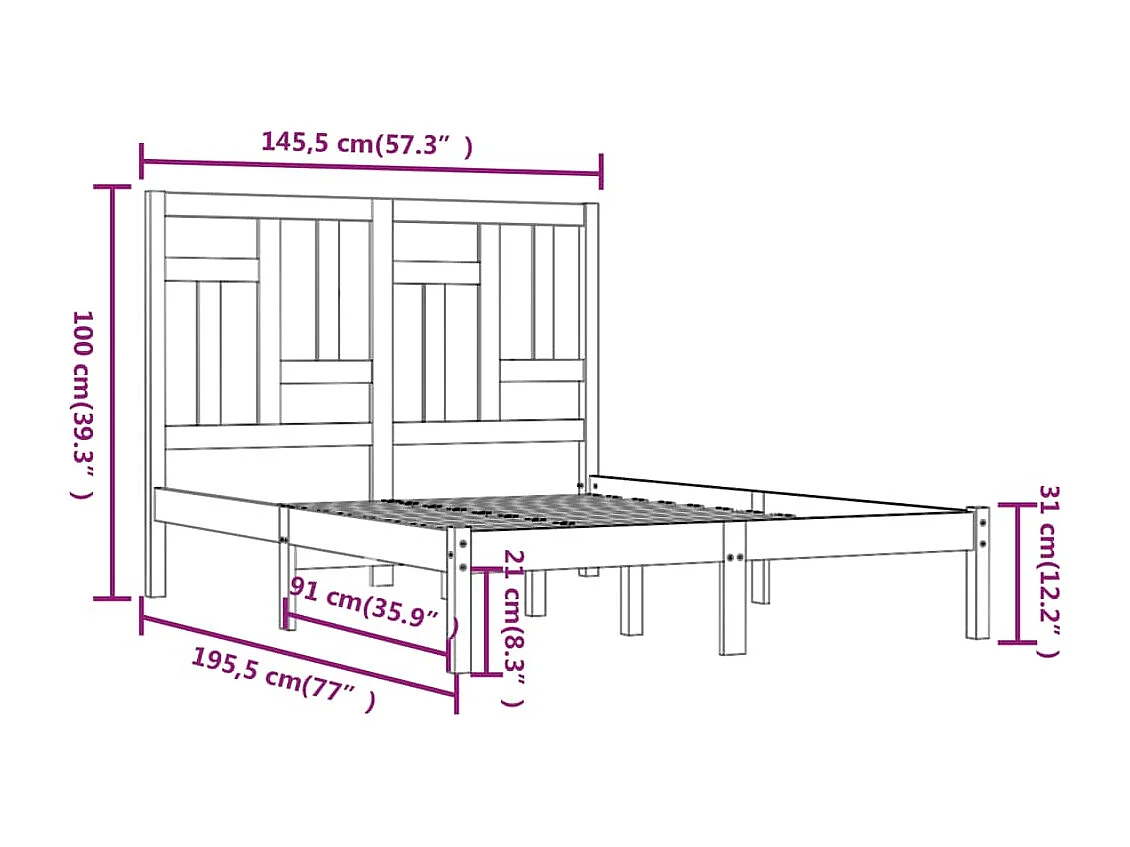 Lit double | Lit adulte | Cadre de lit Bois de pin massif 140x190 cm