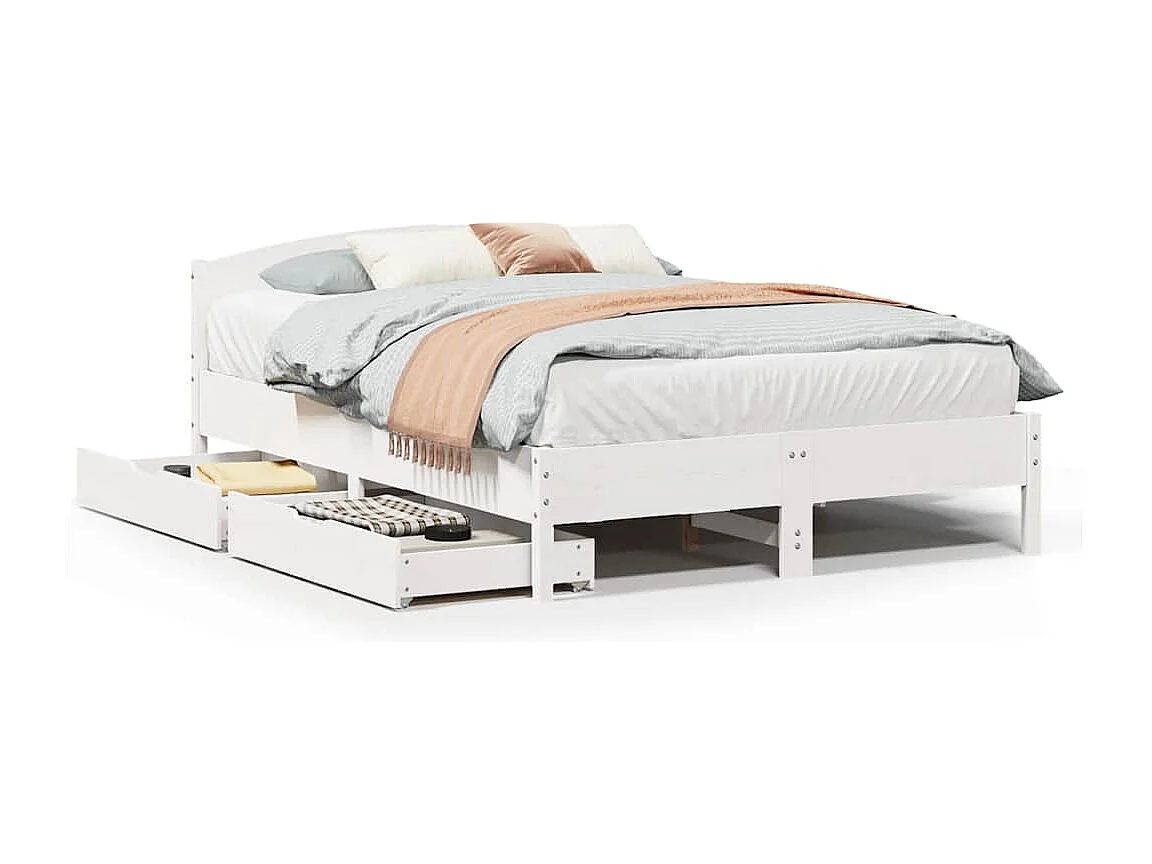 Lit double | Lit adulte | Cadre de lit blanc 135x190 cm bois de pin massif