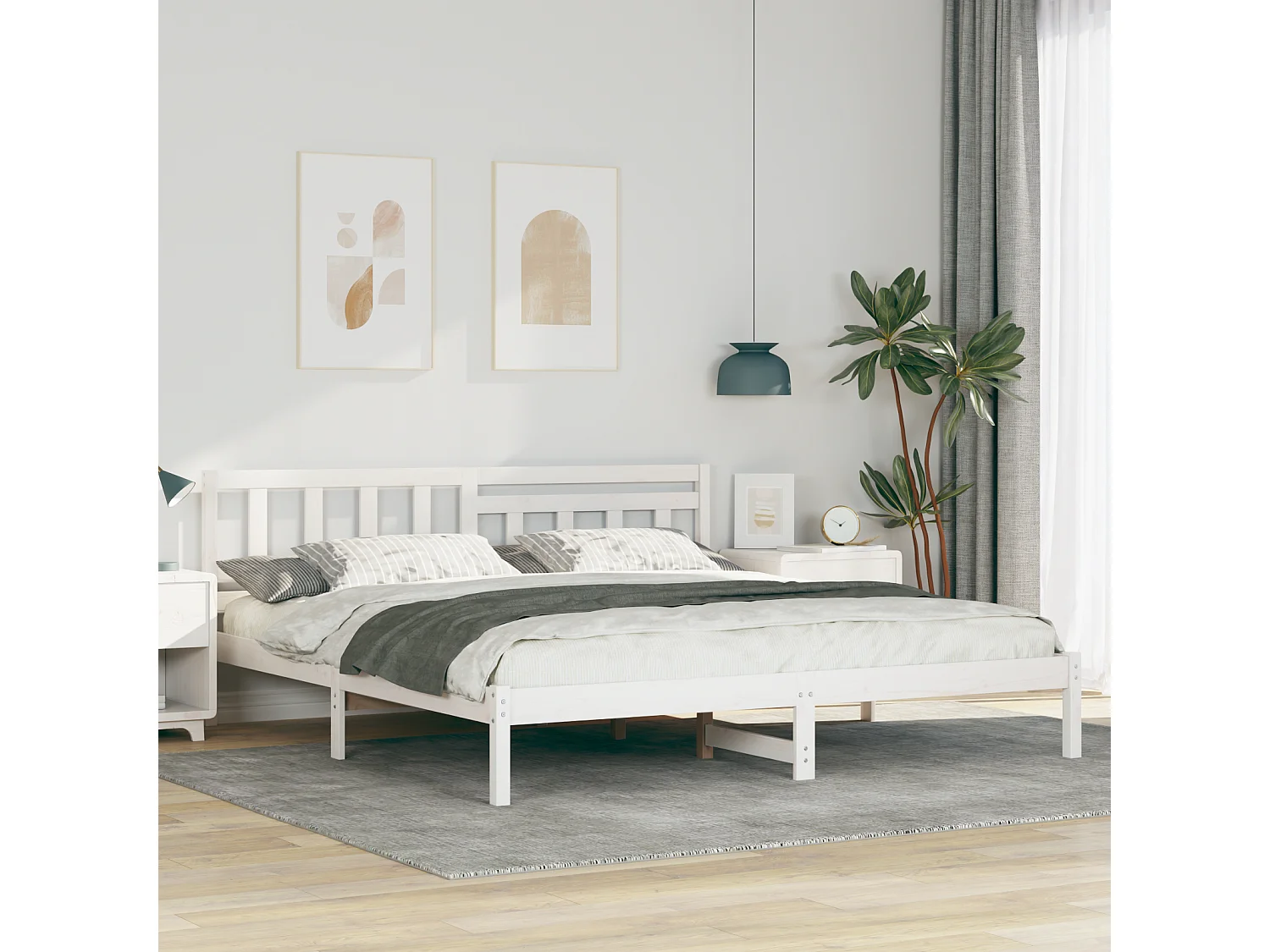 Lit double | Lit adulte | Cadre de lit Blanc 180x200 cm Bois massif en pin