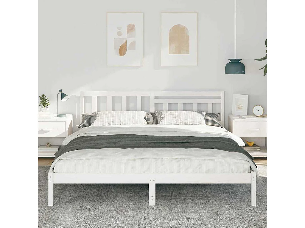 Lit double | Lit adulte | Cadre de lit Blanc 180x200 cm Bois massif en pin