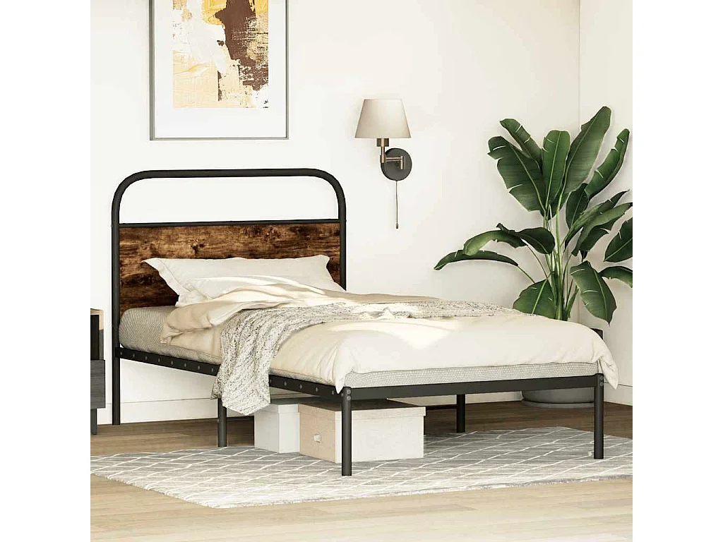 Letto per adulti | Letto singolo | Giroletto senza Materasso Rovere Fumo 90x190 cm in Truciolato