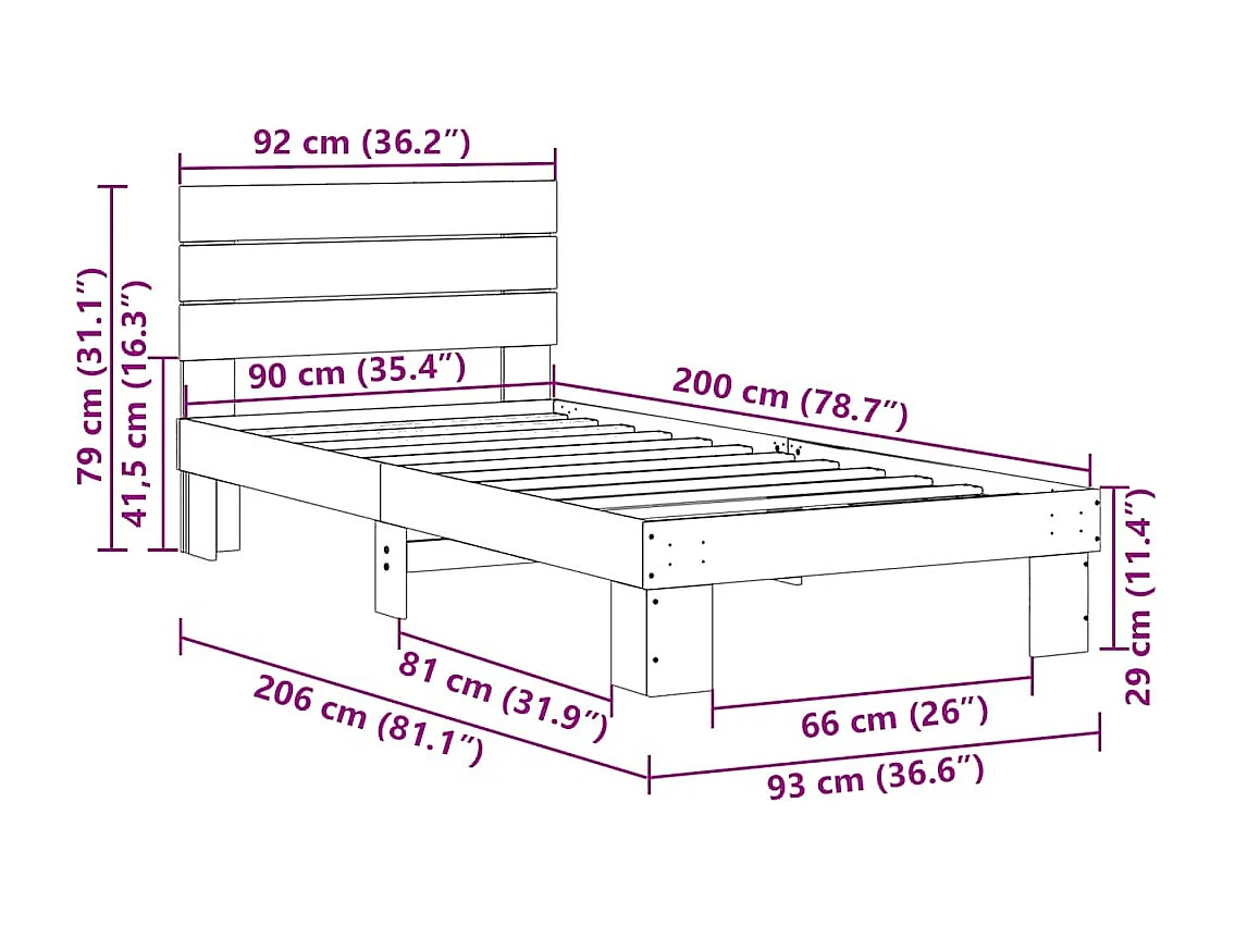 Lit simple | Lit adulte, enfant | Cadre de lit avec tête de lit 90x200 cm
