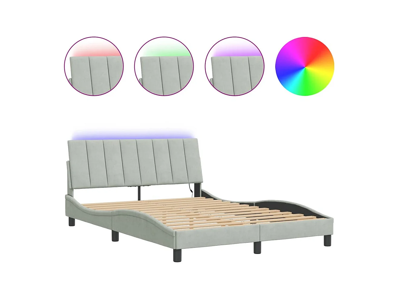 Lit double | Lit adulte | Cadre de lit avec LED gris clair 140x190cm velours