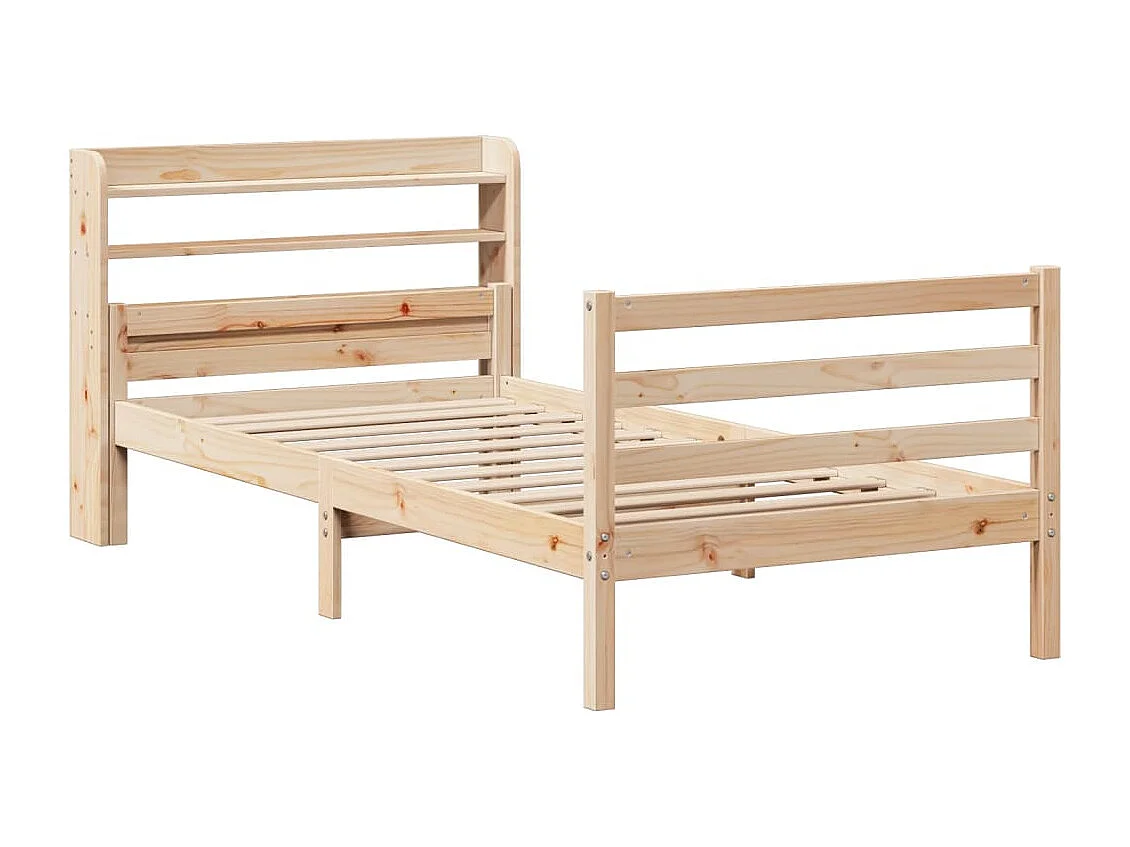 Letto per adulti | Letto singolo | Giroletto con Testiera 90x200 cm in Legno Massello di Pino