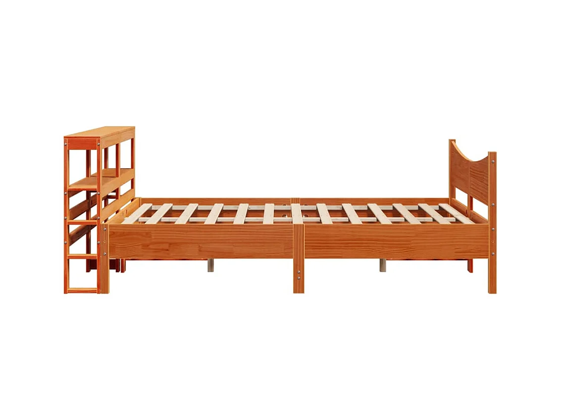 Letto per adulti | Letto matrimoniale | Giroletto con Testiera Marrone Cera 140x200 cm Massello Pino