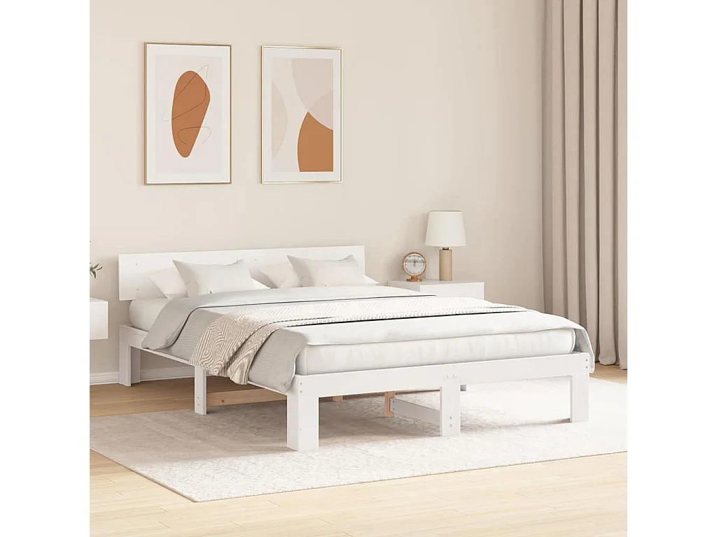 Letto matrimoniale | Giroletto | Struttura del letto Bianco 160x200 cm Pino massello