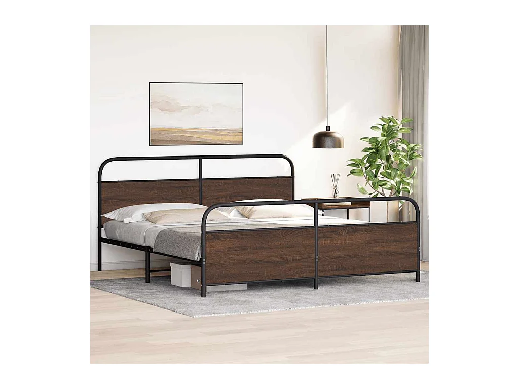 Letto per adulti | Letto matrimoniale | Giroletto senza Materaso in Metallo Rovere Marrone 200x200 cm
