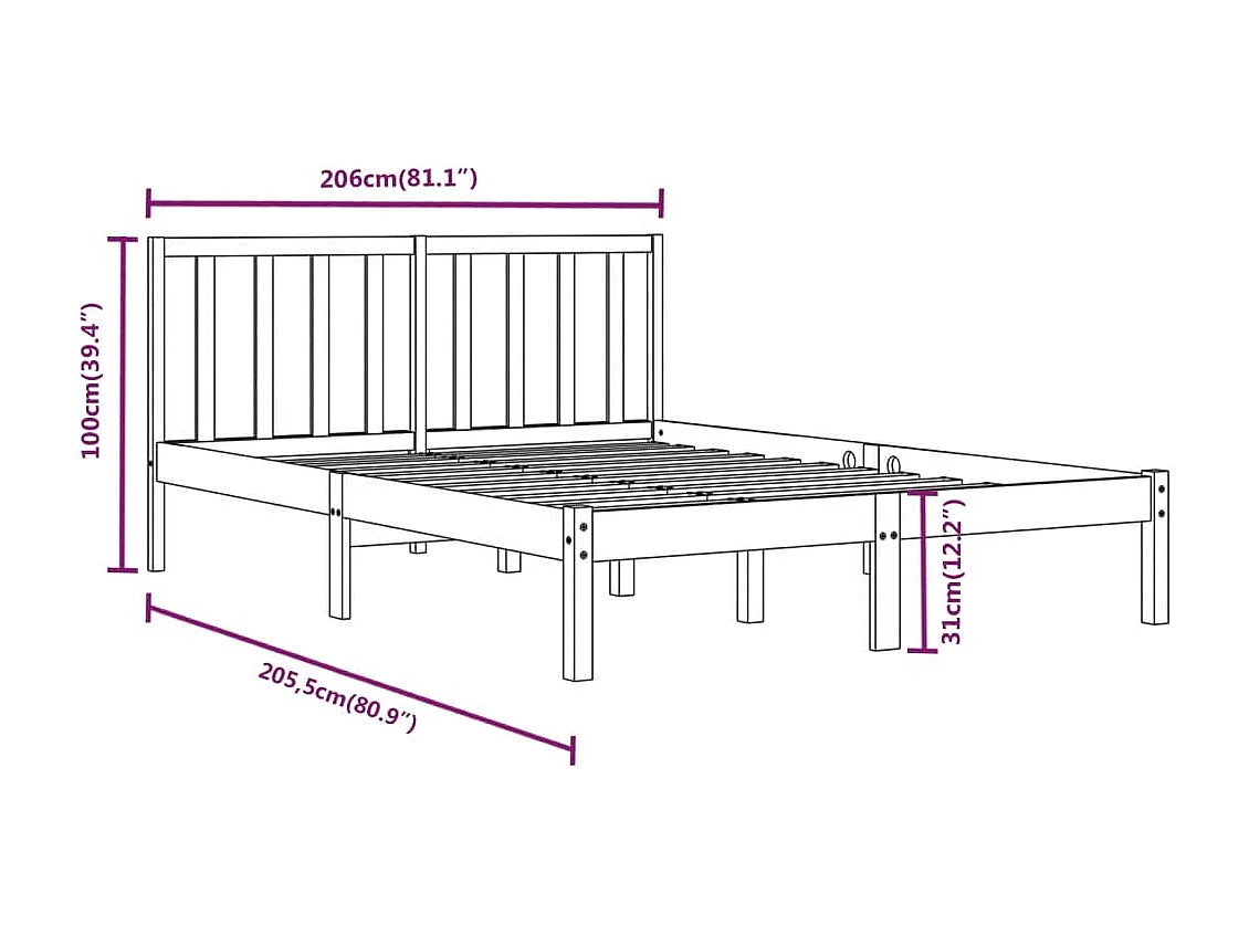 Lit double | Lit adulte | Cadre de lit marron miel bois pin massif 200x200cm