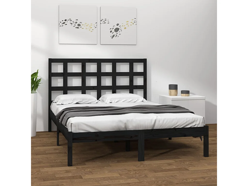 Lit double | Lit adulte | Cadre de lit noir 200x200 cm bois massif