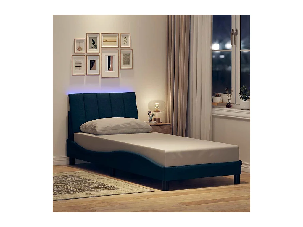 Letto per adulti | Letto singolo | Giroletto senza Materasso Hanko Blu 80x200 cm in Tessuto