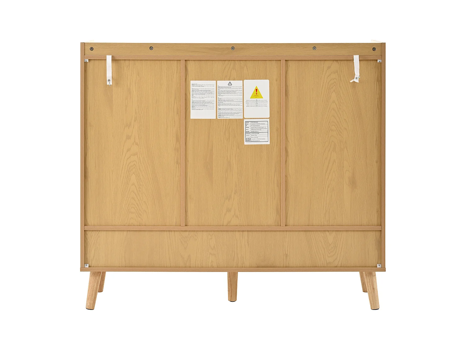 Natuurlijke schoenenkast met 3 rotandeuren en 1 lade, metalen handgreep 120x35x106cm