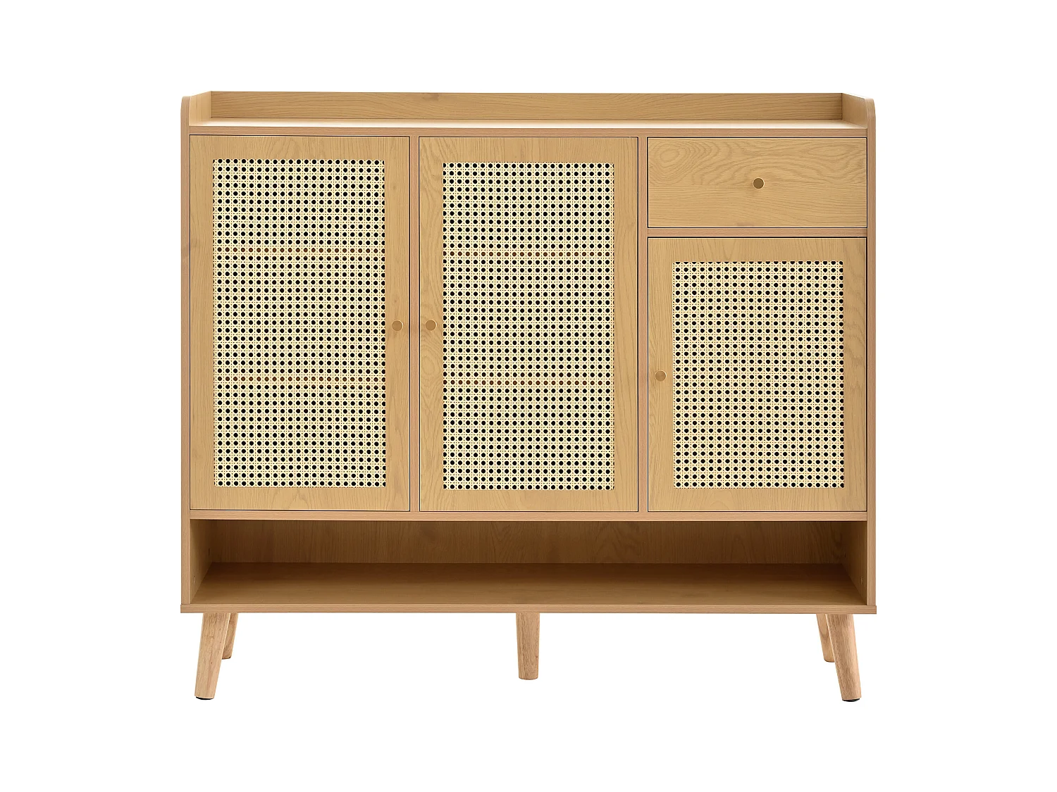 Zapatero natural con 3 puertas de ratán y 1 cajón, tirador de metal 120x35x106cm