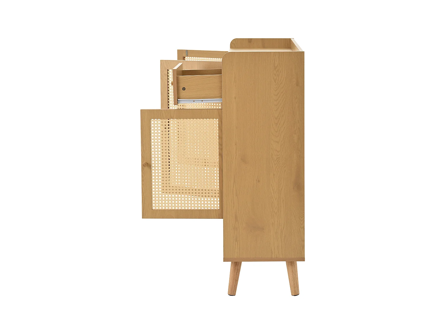 Zapatero natural con 3 puertas de ratán y 1 cajón, tirador de metal 120x35x106cm