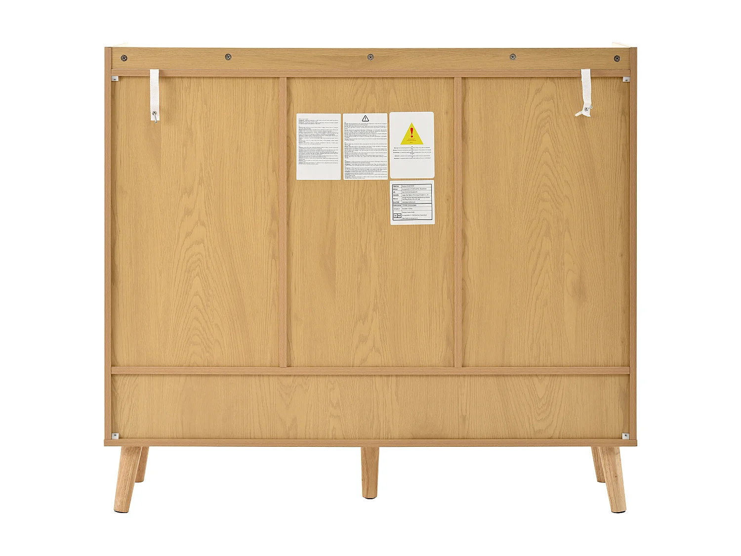 Natuurlijke schoenenkast met 3 rotandeuren en 1 lade, metalen handgreep 120x35x106cm