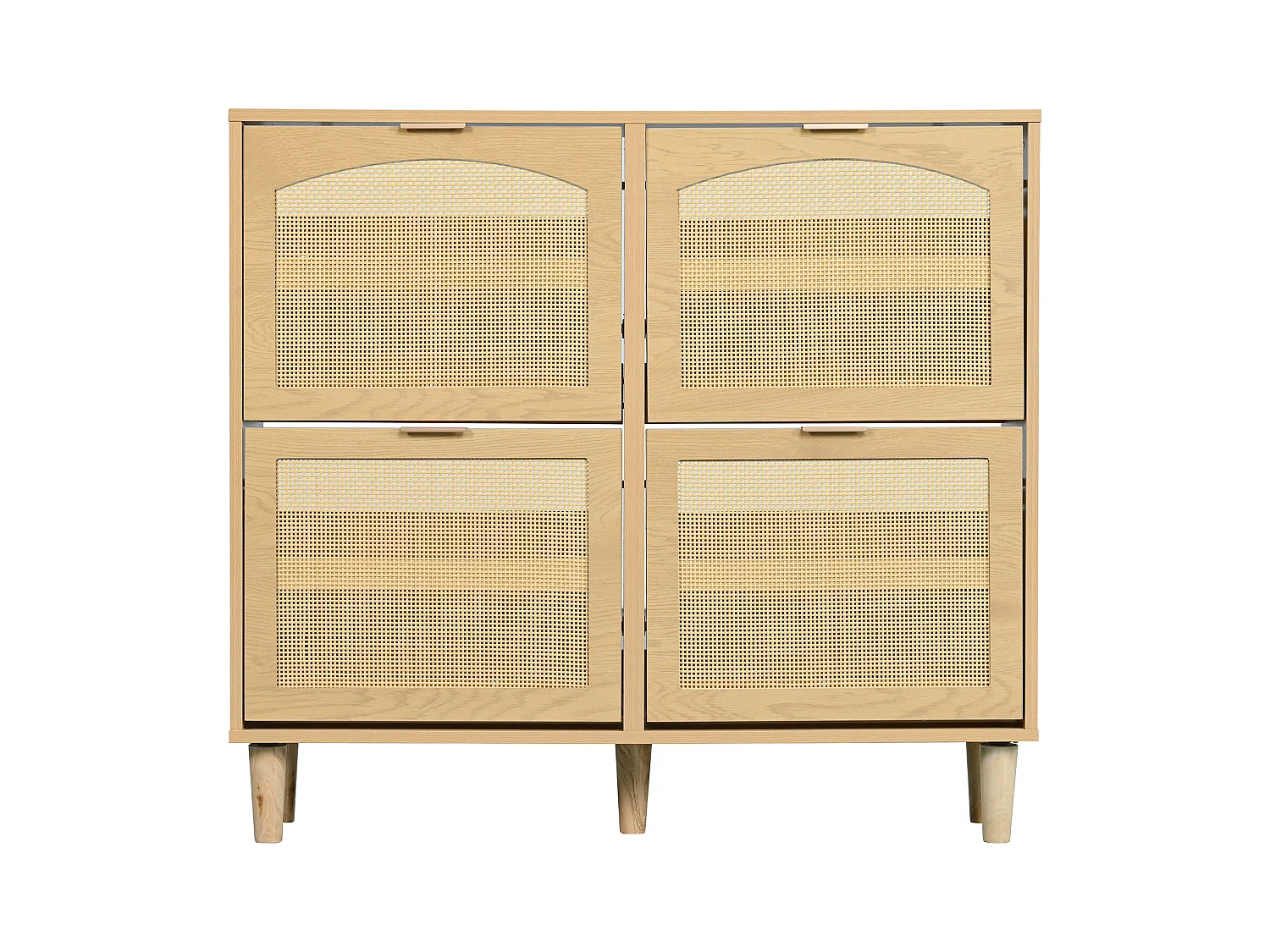 Meuble chaussures naturelle claire avec 4 portes, poignées en métal 100x25x90.3cm