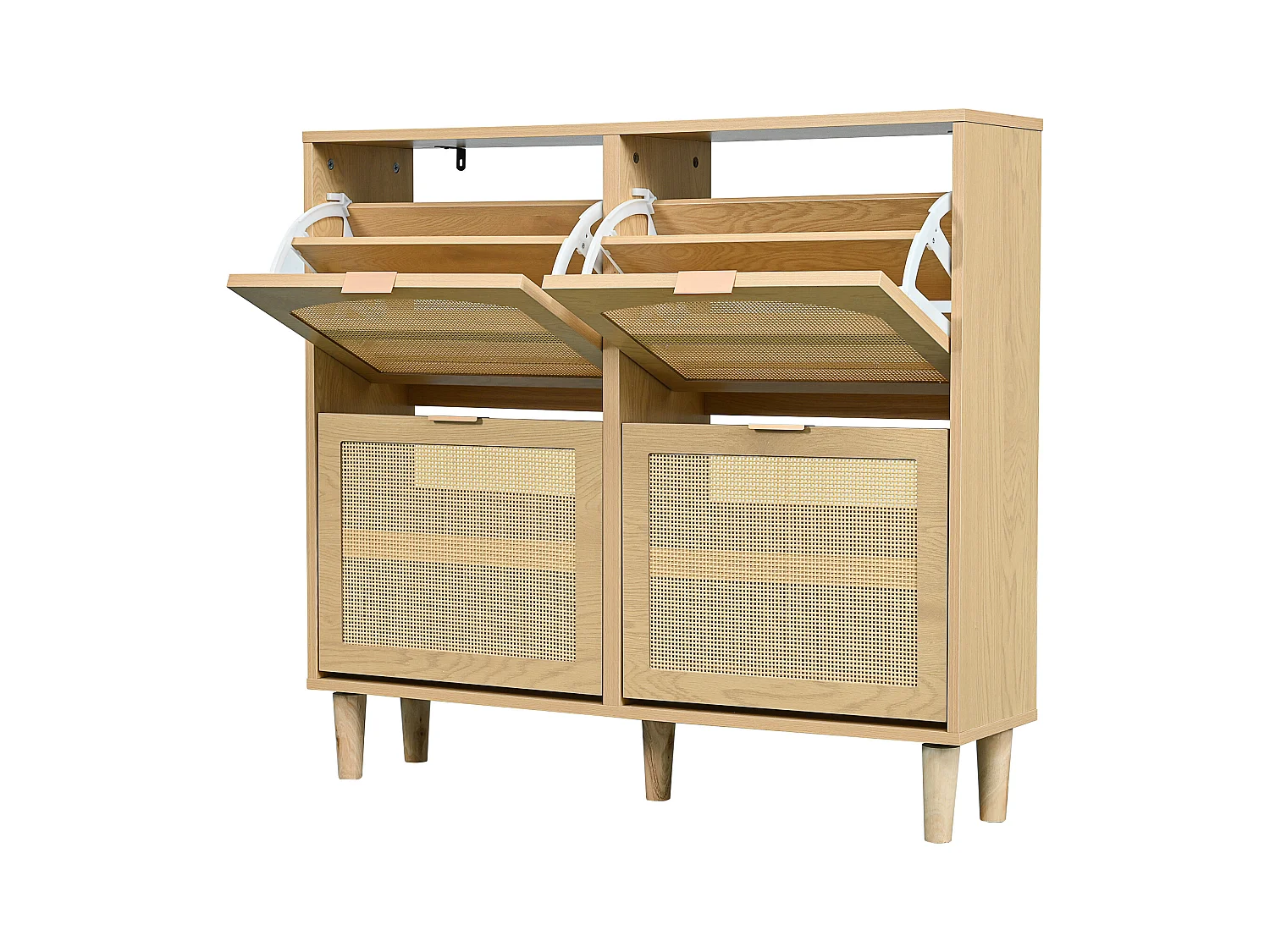 Meuble chaussures naturelle claire avec 4 portes, poignées en métal 100x25x90.3cm