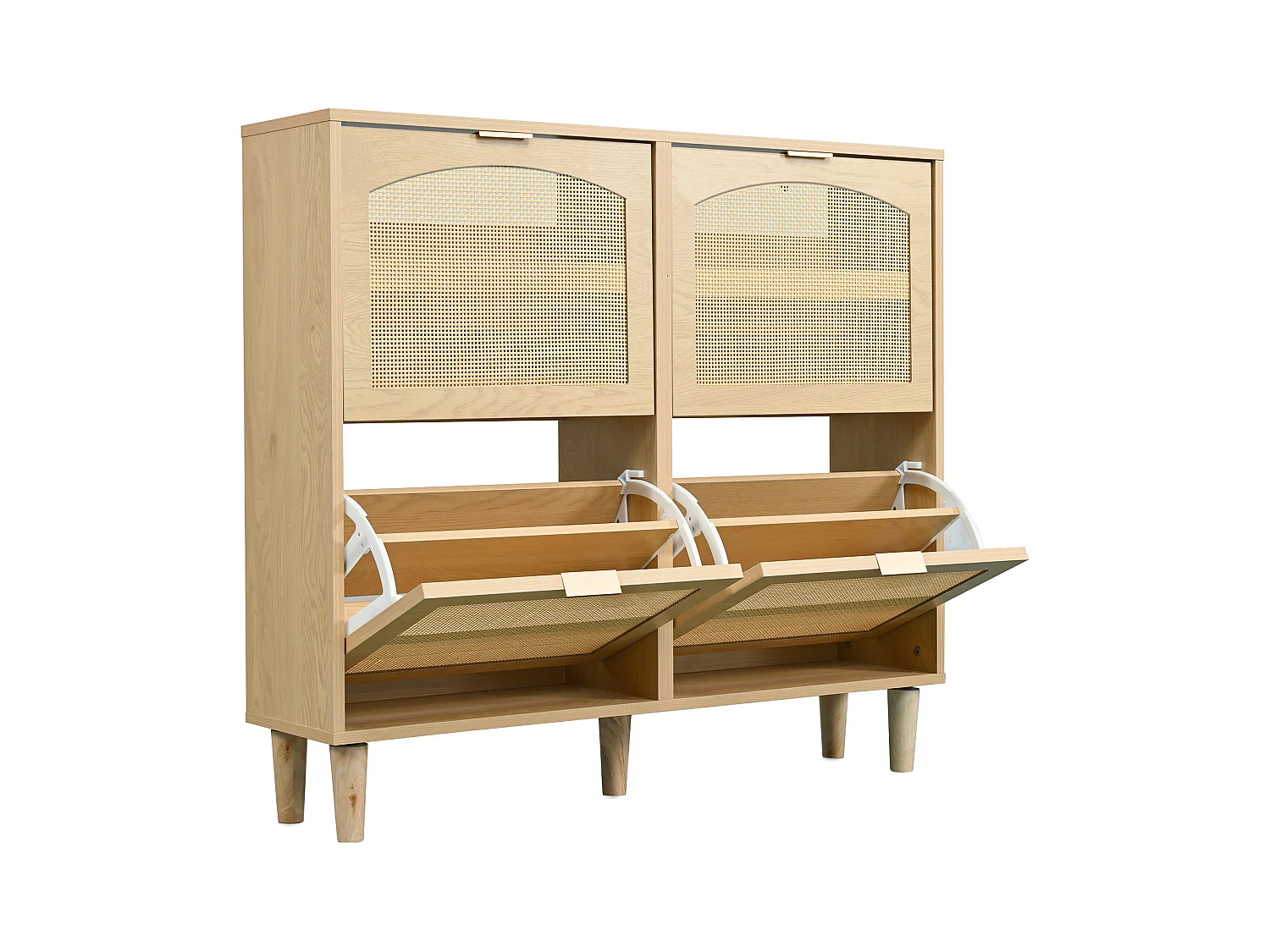 Meuble chaussures naturelle claire avec 4 portes, poignées en métal 100x25x90.3cm