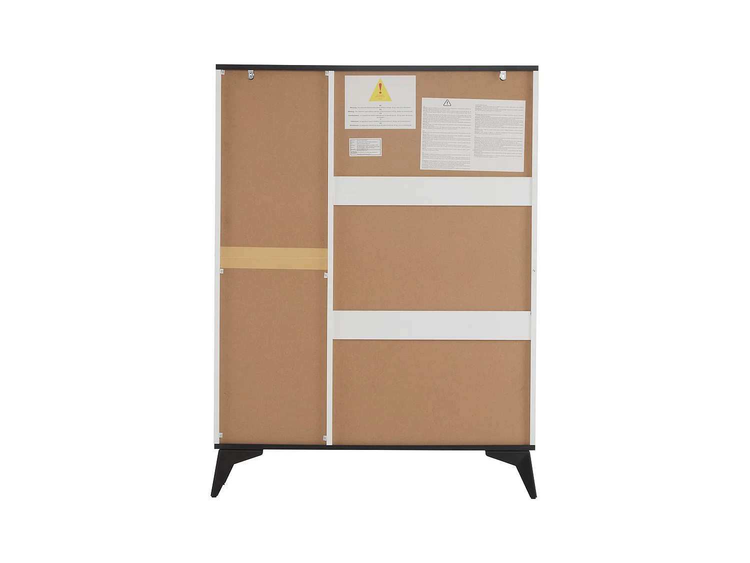 Zapatero blanco con 1 cajón y 4 puertas, patas negras 90x25x121cm